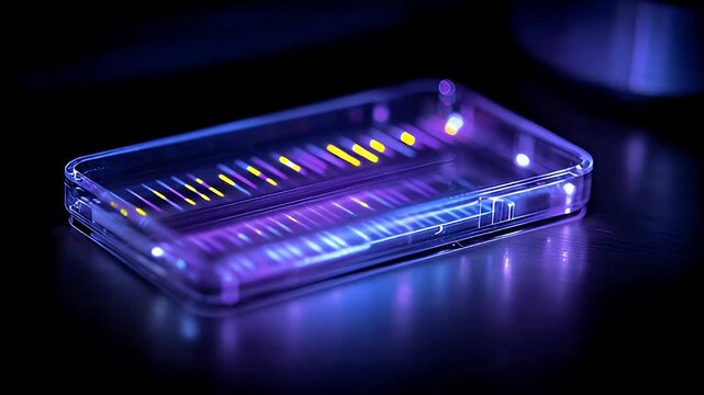 DNA extract lab analysis glowing gel electrophoresis