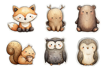 Fototapeta premium Whimsical Forest Friends Illustrated in Soft Watercolor Style on Transparent Background