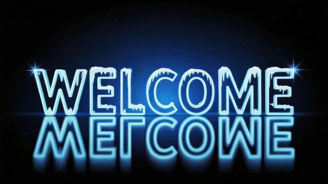 Welcome glowing text animation with icy effect on dark backdrop brings a cool greeting vibe - Powered by Adobe