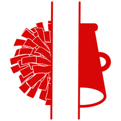 Red Cheerleading Pom Pom and Megaphone Split Monogram for Team Logo Design