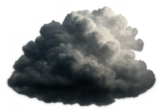 Dark storm cloud with ominous cumulonimbus formation creating dramatic weather, isolated on transparent background