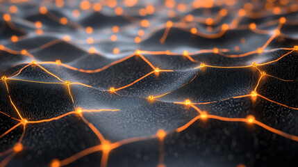 A dynamic visualization of neural network nodes expanding outward, interconnected by glowing lines, representing artificial intelligence, data flow, and complex systems.
