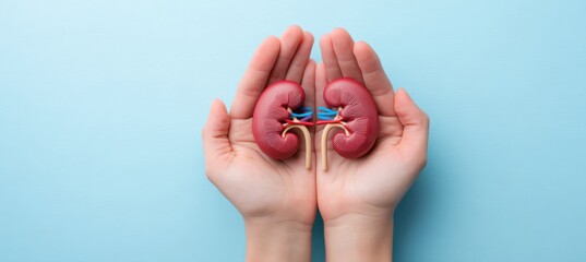 Human hands holding kidney model