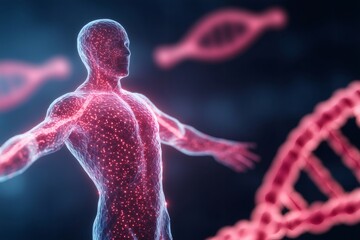 Human body connecting with dna and genetics