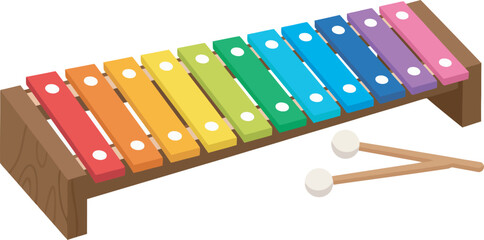 A colorful xylophone with mallets, ready to create musical sounds.