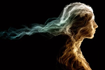 Abstract woman head blowing wind smoke spirit