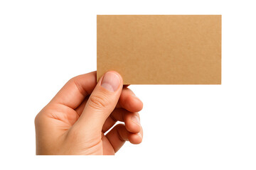 Fototapeta premium Hand Holding Kraft Business Card Isolated on a Transparent Background