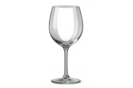 Empty transparent crystal wine glass for red or white wine, stemware for alcoholic beverage or drink, cutout element