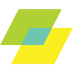 Two Intersecting Parallelograms One Lime Green Another Yellow With A Teal Overlap On A White Background