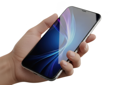 Modern smartphone held isolated on transparent background