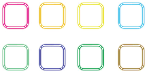 Eight Colorful Neon Rounded Squares on White Background