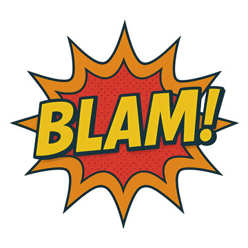 Comic style explosion with blam text creating bold dynamic colorful pop art feel