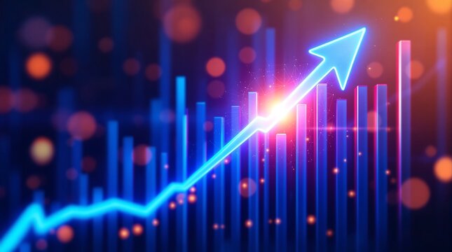 Rising Arrow on Bar Chart Shows Growth and Upward Trend Finance