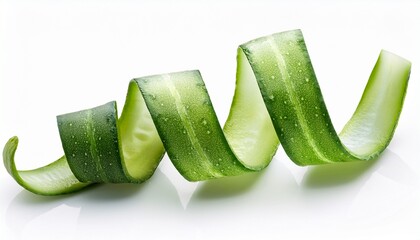 Peeled Cucumber Curl Shaped Into Ribbon Isolated On Clean White Background Fresh Vegetable