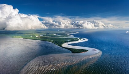 Floating River Winding Through Clouds