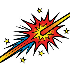 Comic starburst with explosive projectile creating fast energetic dynamic pop art action