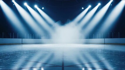 Exciting ice hockey rink with dynamic lighting and fog creates a thrilling atmosphere for sport action