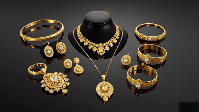 Elegant Gold Jewellery Product Display &mdash; Luxury Accessories Showcase, Premium Fashion Design, Wedding Ornament Collection