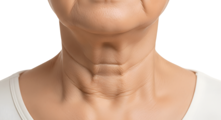 Close-up of a person's neck displaying signs of aging. 