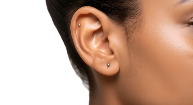 A close-up shot of a person's ear. 