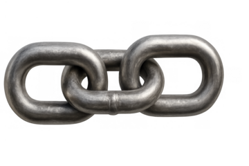 Metal chain links connecting, symbolizing strength, unity, teamwork, security, and connection on transparent background
