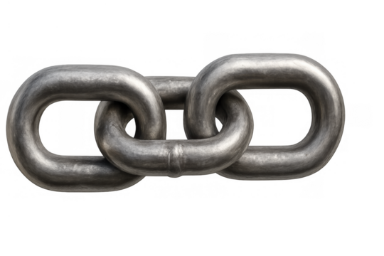 Metal chain links connecting, symbolizing strength, unity, teamwork, security, and connection on transparent background