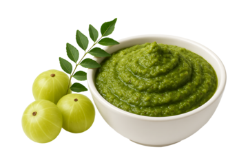Green Gooseberry Puree Serving Isolated on a Transparent Background