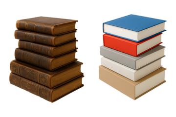 Mixed Book Stacks Display Isolated on a Transparent Background