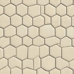 Fototapeta premium Hexagonal ceramic floor with slight bevels and off-white grout, orthographic top-down, even light, seamless tiling.