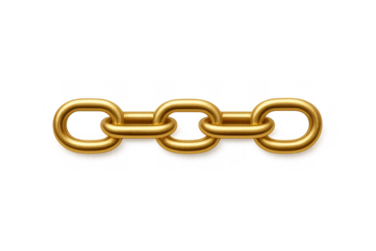 Gold chain symbolizing connection, strength, security, and links between people or ideas on transparent background