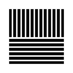Black striped square shape. Streaky geometric form isolated on white background. Minimalistic design element. Vector graphic illustration.