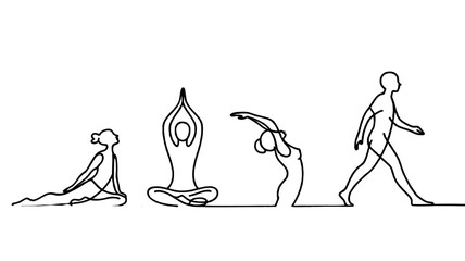 Line art illustration of a person practicing yoga, promoting wellness and serenity.