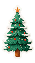 Fototapeta premium Christmas tree illustration with vibrant green foliage, colorful ornaments, and a star on top, perfect for holiday-themed designs and decorations. transparent background, isolated image