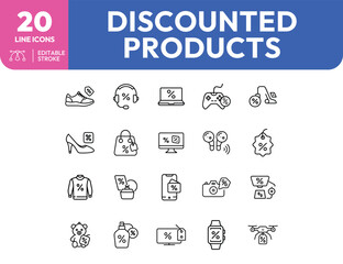 Discounted Products Line Icons Shoes Headphones Laptop Controller Vacuum Heels Bag