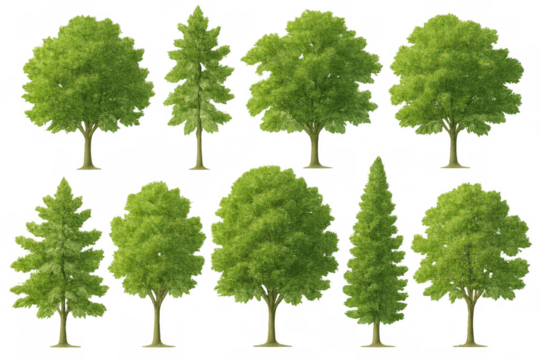 Green trees collection with varied shapes and species for architectural rendering and landscaping design, transparent background - Powered by Adobe