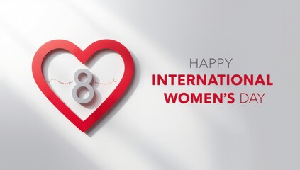 Happy international womens day greeting with red heart and number 8