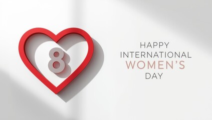 Happy international womens day greeting with red heart and number 8
