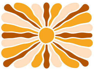 Curvy sun rays background. Sunburst, sunbeam or sunlight horizontal banner. Summer theme wallpaper. Positive happy vibes design. Trendy fun print. Vector flat illustration.