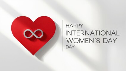 Happy international womens day with red heart and infinity symbol