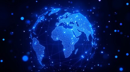 Digital Globe Blue Network Connections on Black Background