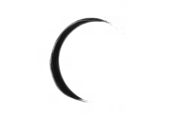 Black crescent brush stroke creating an abstract curve arc design element on transparent background
