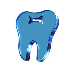健康な歯のフラットなアイコンの3Dイラスト。透明感のある青いグラスモーフィズムなマーク