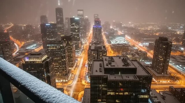 City Lights in Winter - A Nighttime View of Chicagos Skyline.