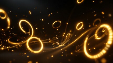 Golden Rings Particles Abstract Dark Background Futuristic Style