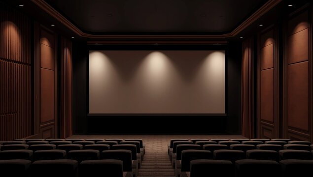 Blank projection screen in seminar classroom or conference hall. Clipping path include in display. 