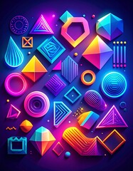 design style geometric shapes with bold neon colors and shadowing 