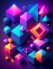 design style geometric shapes with bold neon colors and shadowing 