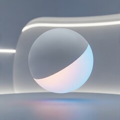 A sleek, modern abstract image featuring a smooth, spherical object with a gradient of soft pastel colors against a minimalist background with subtle lighting effects