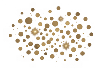 Golden confetti circles and sparkling light particles moving, creating a festive overlay with a transparent background