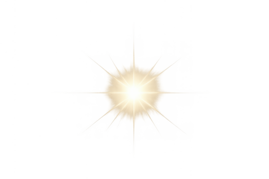 Sun light effect creating abstract glow and bright lens flare on transparent background for overlays and designs